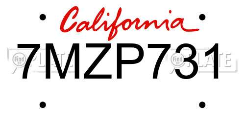 7MZP731 California License Plate