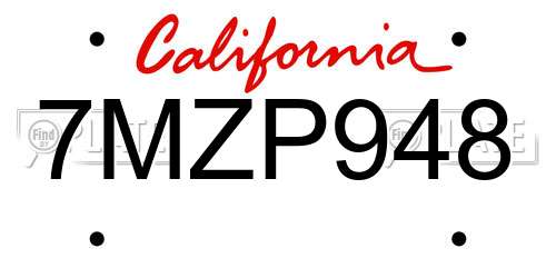7MZP948 California License Plate
