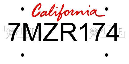 7MZR174 California License Plate