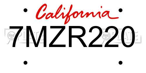 7MZR220 California License Plate