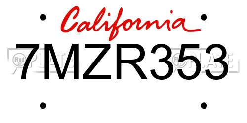 7MZR353 California License Plate