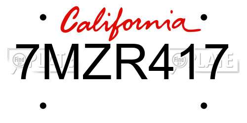 7MZR417 California License Plate