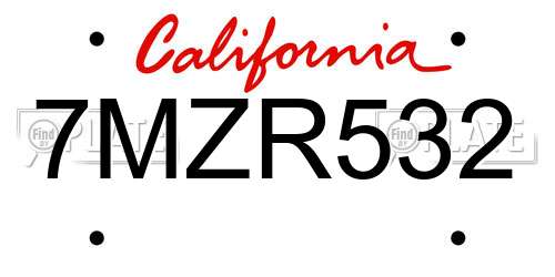 7MZR532 California License Plate