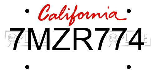 7MZR774 California License Plate