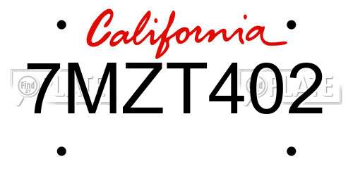 7MZT402 California License Plate