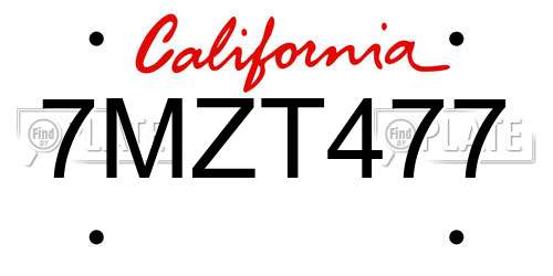 7MZT477 California License Plate