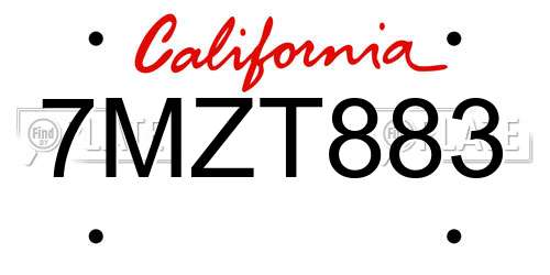 7MZT883 California License Plate
