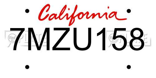 7MZU158 California License Plate