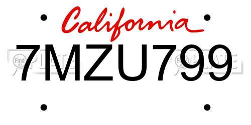 7MZU799 California License Plate