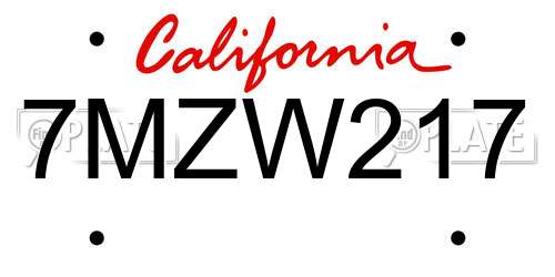 7MZW217 California License Plate