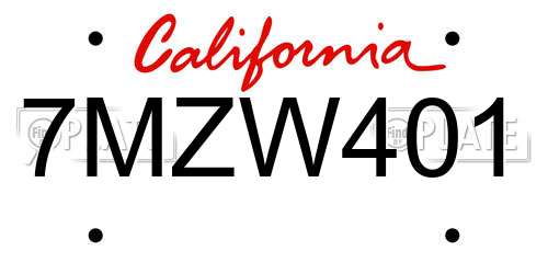 7MZW401 California License Plate