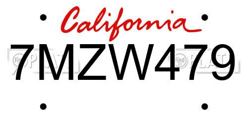 7MZW479 California License Plate