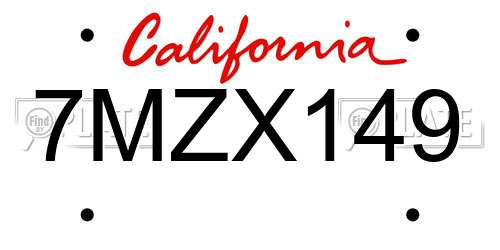 7MZX149 California License Plate