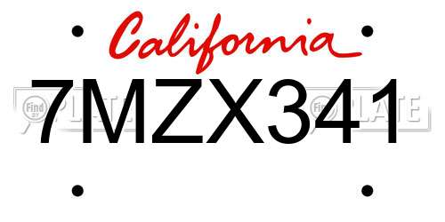 7MZX341 California License Plate