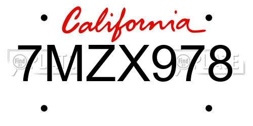 7MZX978 California License Plate