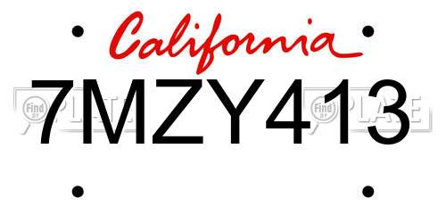7MZY413 California License Plate