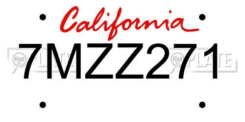 7MZZ271 California License Plate