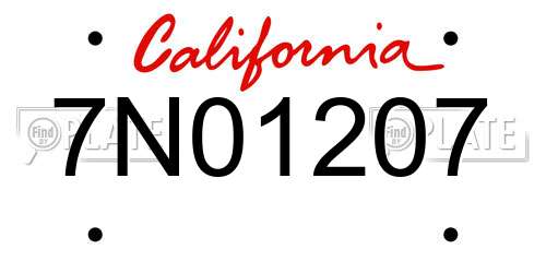 7N01207 California License Plate