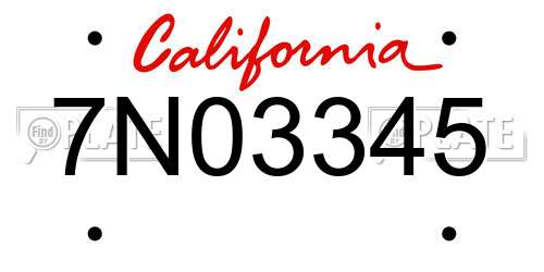 7N03345 California License Plate