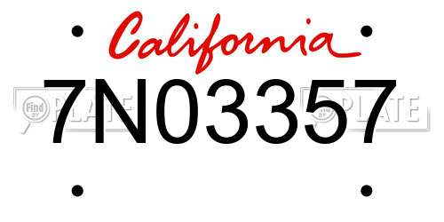 7N03357 California License Plate