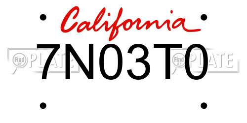 7N03T0 California License Plate