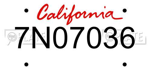 7N07036 California License Plate