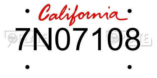 7N07108 California License Plate