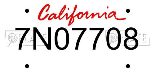 7N07708 California License Plate