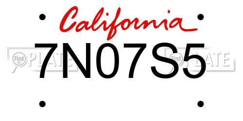 7N07S5 California License Plate