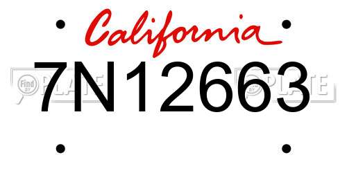 7N12663 California License Plate