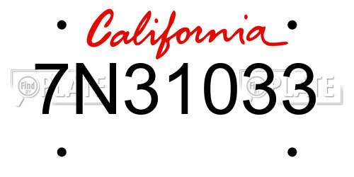 7N31033 California License Plate