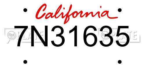 7N31635 California License Plate