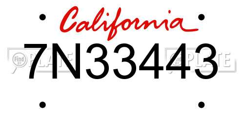 7N33443 California License Plate
