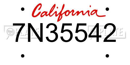 7N35542 California License Plate
