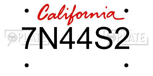 7N44S2 California License Plate