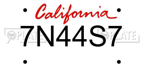 7N44S7 California License Plate
