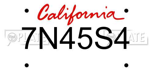 7N45S4 California License Plate