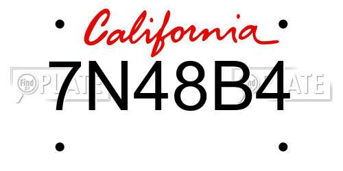 7N48B4 California License Plate