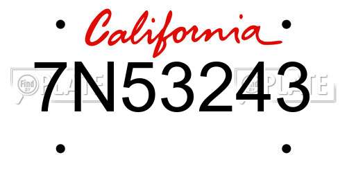 7N53243 California License Plate