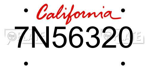 7N56320 California License Plate