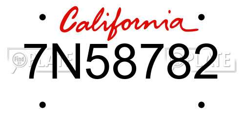 7N58782 California License Plate