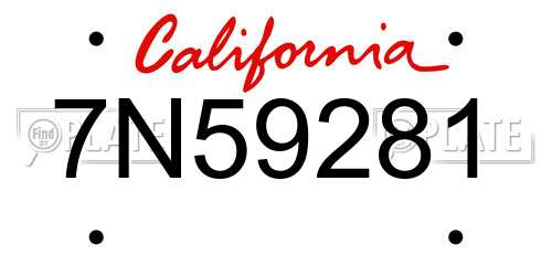 7N59281 California License Plate
