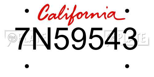 7N59543 California License Plate
