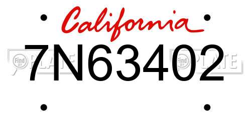 7N63402 California License Plate