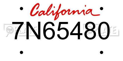 7N65480 California License Plate