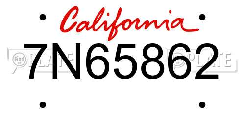 7N65862 California License Plate