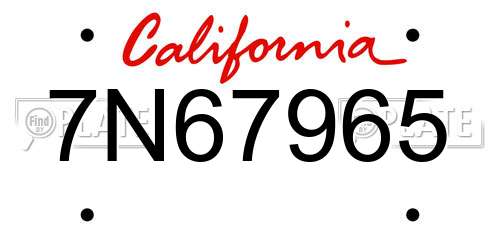 7N67965 California License Plate
