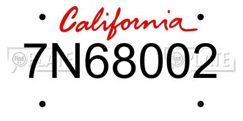 7N68002 California License Plate