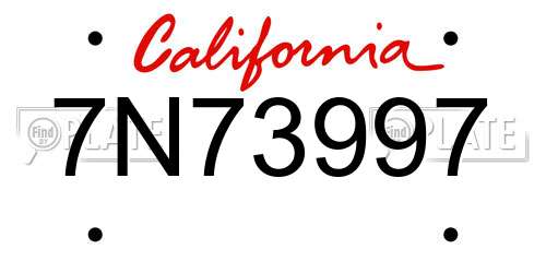 7N73997 California License Plate