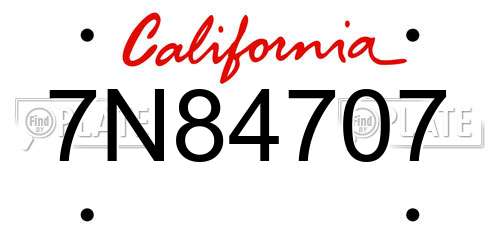 7N84707 California License Plate